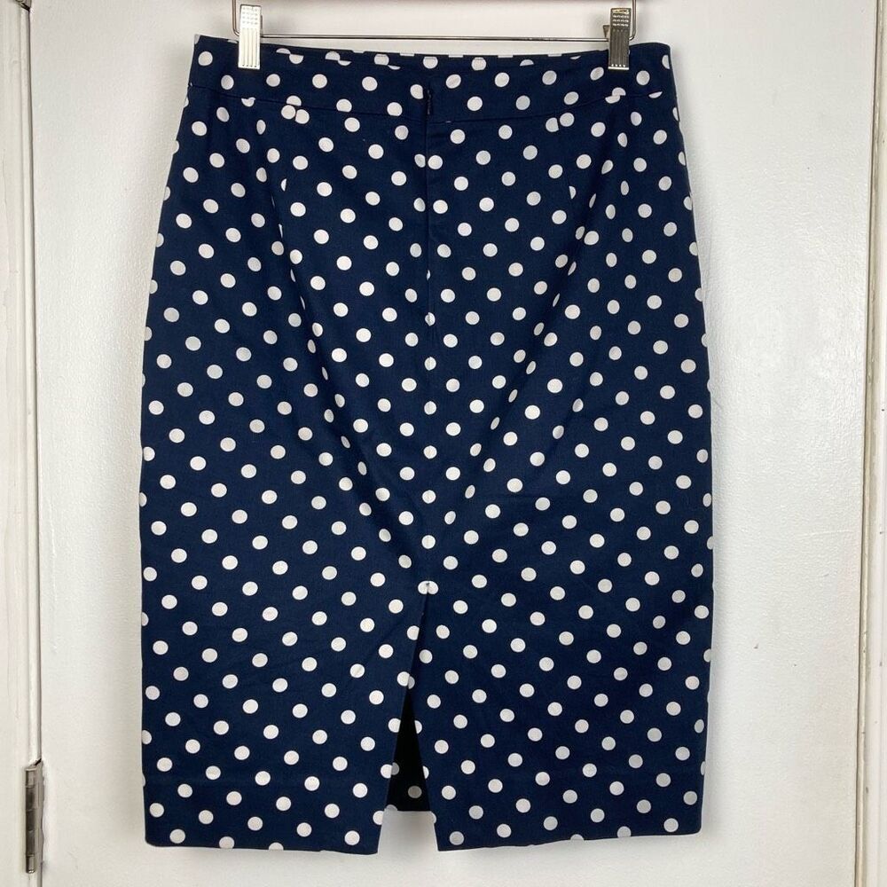 J. Crew No 2 Pencil Skirt Navy White Polka Dot Stretch Cotton sz 8 Preppy Office - Picture 4 of 11